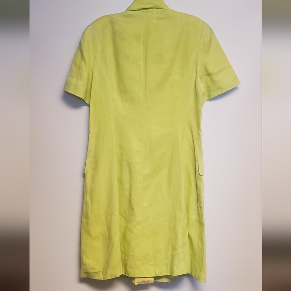 Vintage Rickie Freeman for Teri Jon Lime Green Linen Dress Size 14 - Picture 5 of 6
